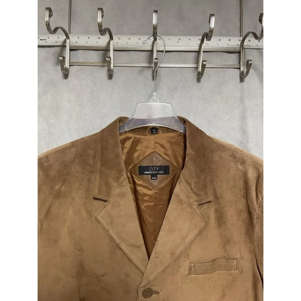 Jones New York Blazer Men 44R Camel Brown Leather Suede City Coat Jacket Outdoor